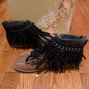 Black Fringe Women's Sandals Size 9.5 New